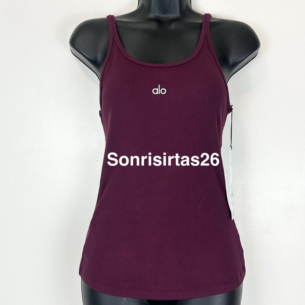 NWT Alo Yoga Burgundy Ribbed Prosper Tank Size S Burgundy